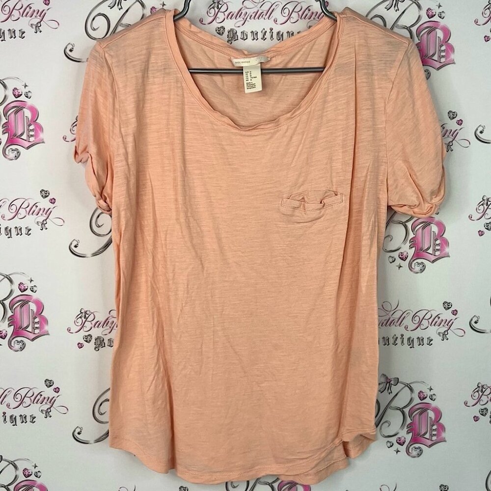 H&M tshirt tee orange Light Peach Short Sleeve Top stretchy pocket